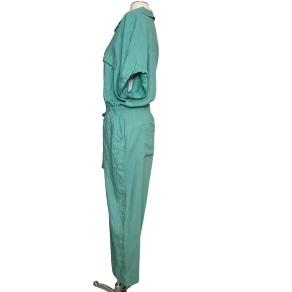 Universal Thread ½ button front green linen blend jumpsuit NWT junior’s size 17 - Picture 2 of 12